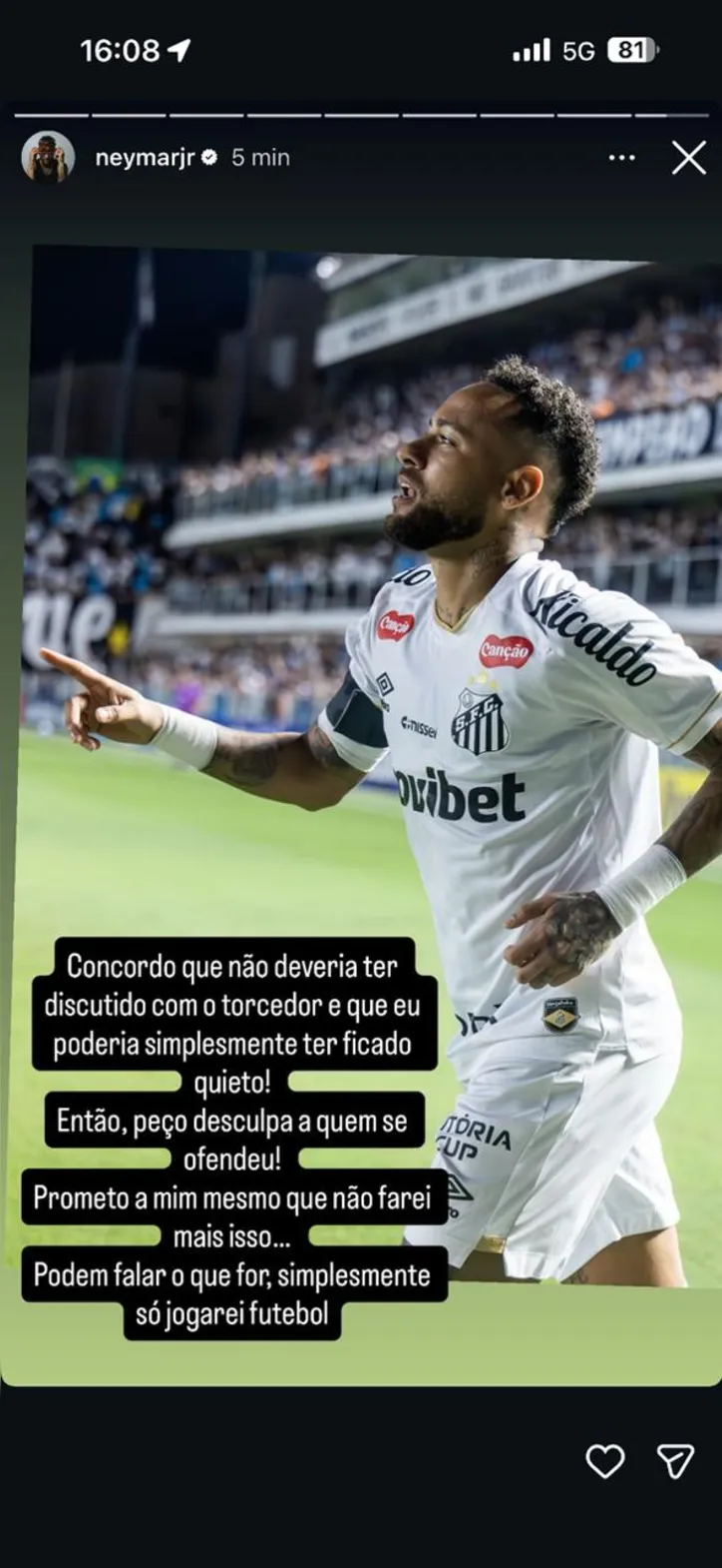 Postagem de Neymar no Instagran