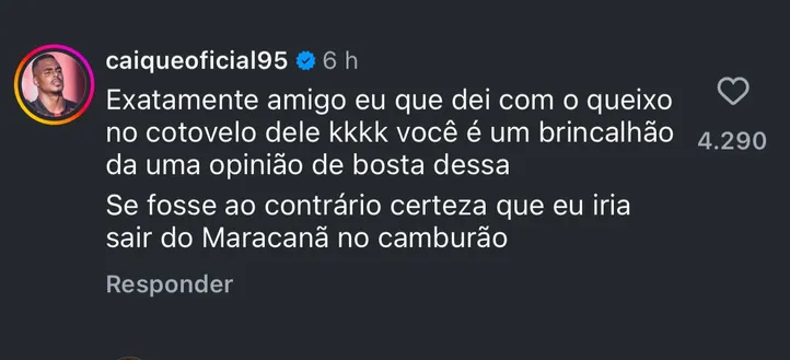 Imagem ilustrativa da imagem Caíque detona comentarista que defendeu lance polêmico do Flamengo