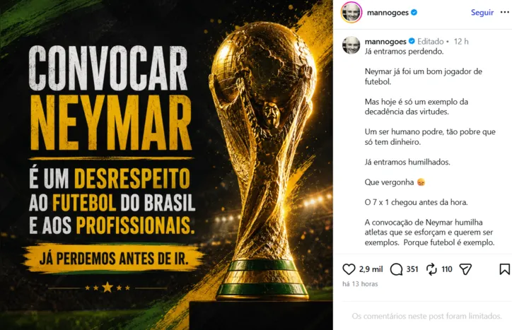 Publicação feita por Manno Góes