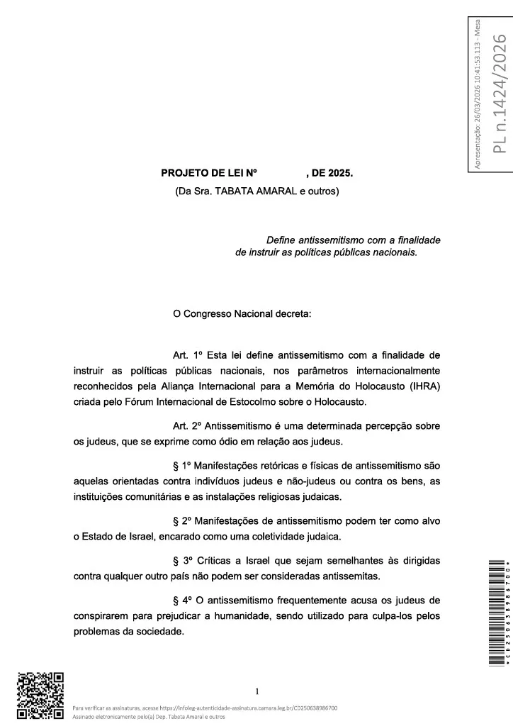 Projeto de lei quer criminalizar no Brasil as críticas a Israel