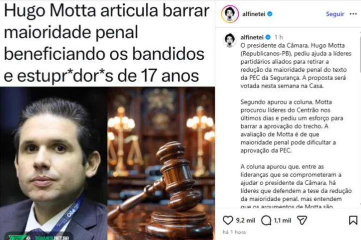 Publicação da Alfinetei que gerou a queixa-crime