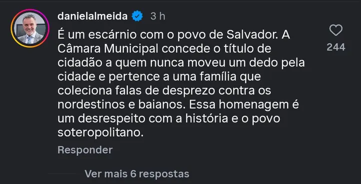 Imagem ilustrativa da imagem "Escárnio": deputado reage a Título de Cidadão de Salvador a Flávio Bolsonaro