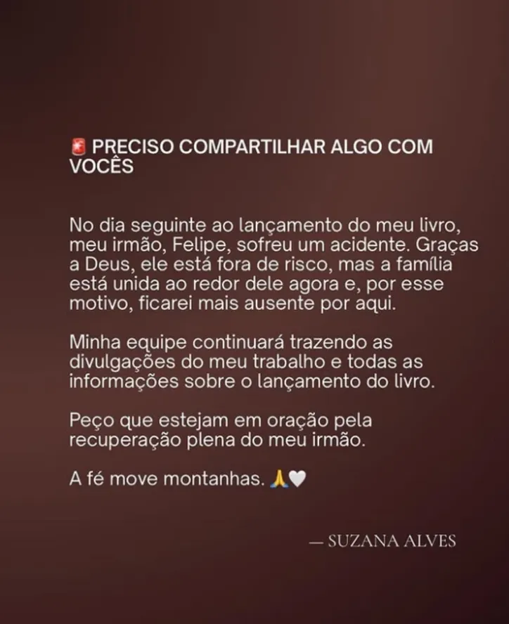 Imagem ilustrativa da imagem Ex-Tiazinha anuncia decisão após acidente do irmão