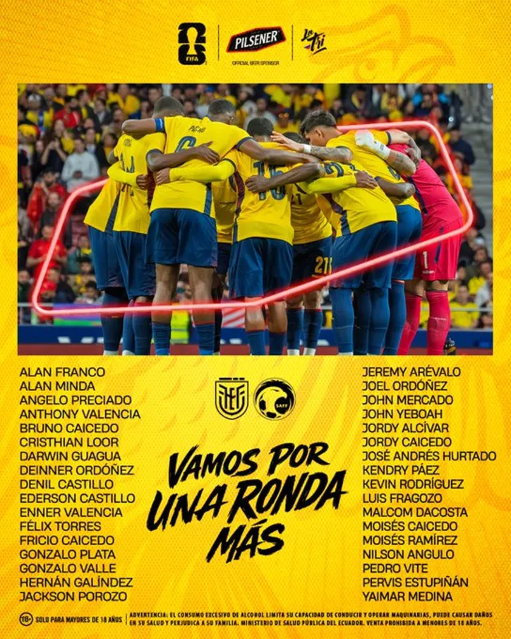 34 jogadores convocados pelo Equador