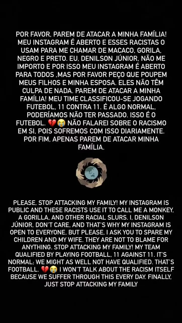 Imagem ilustrativa da imagem Ex-Vitória denuncia racismo na Ásia: "Parem de atacar minha família"