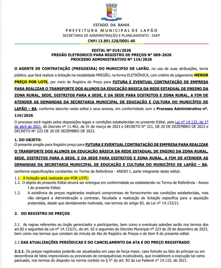 Imagem ilustrativa da imagem Falhas em licitação de transporte escolar são investigadas em Lapão