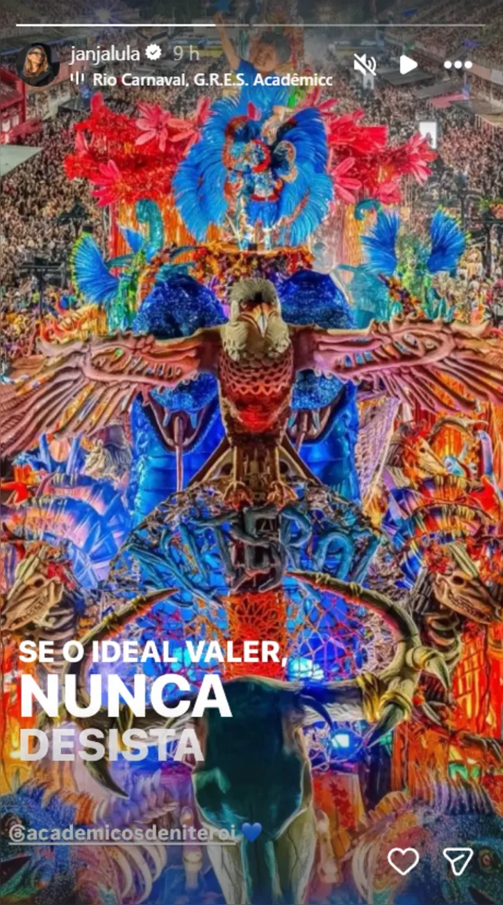 Imagem ilustrativa da imagem Janja reage a rebaixamento de escola que homenageou Lula no Rio