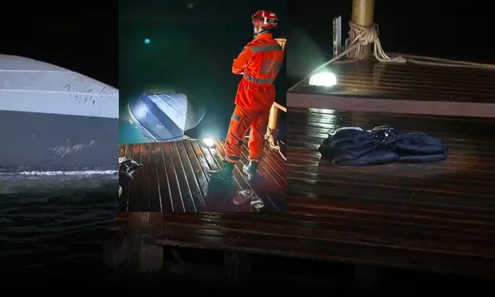 Lancha virou e ficou com o casco para cima