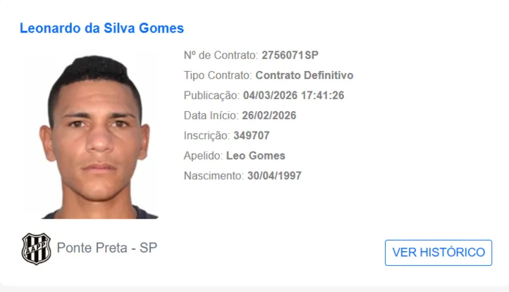 Léo Gomes apareceu no BID como novo jogador da Ponte Preta