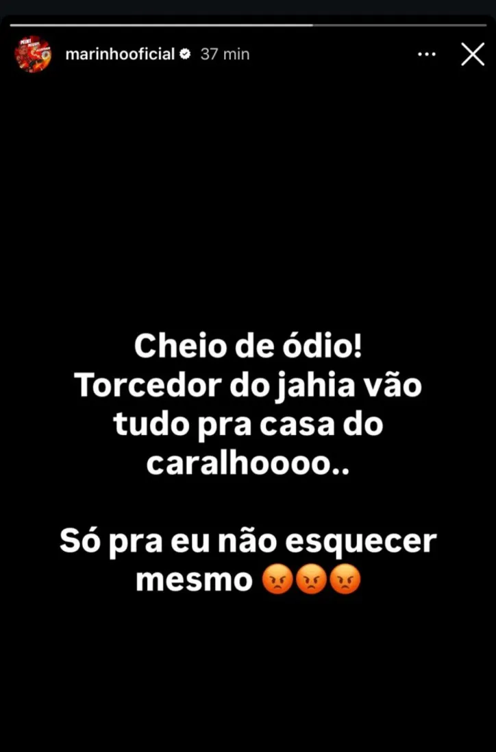 Imagem ilustrativa da imagem Marinho explode contra torcida do Bahia: "Vão pra casa do caralh#"