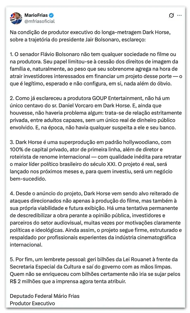 Nota de Mário Frias