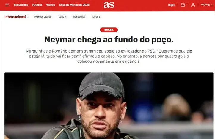 Imagem ilustrativa da imagem Neymar chegou ao fundo do poço, diz grande jornal europeu