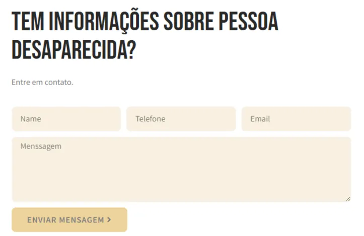 Questionário de informações para pessoas desaparecidas
