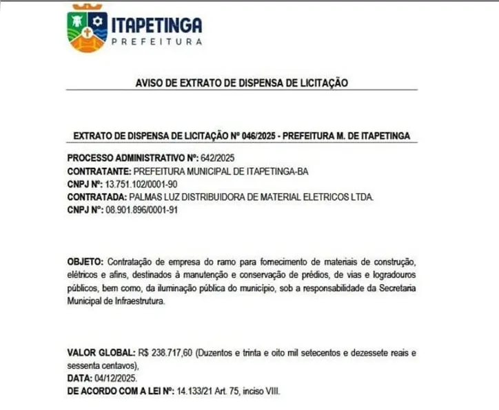 Imagem ilustrativa da imagem Prefeitura é investigada por suposta manobra em compras de R$ 800 mil