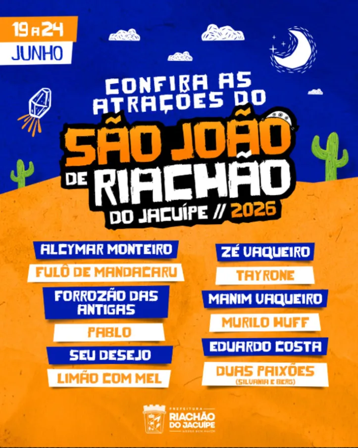 Prefeitura de Riachão divulgou atrações do São João 2026, mesmo sob decreto de emergência