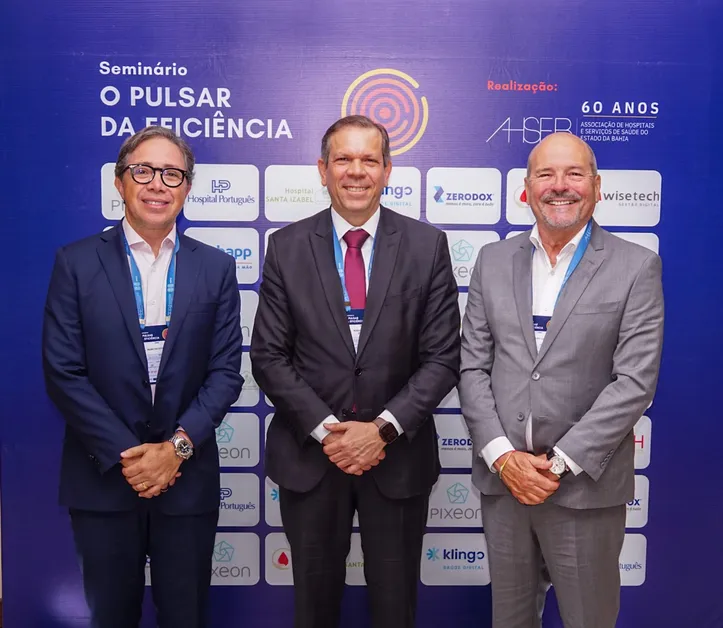 Marcos Ottoni, Mário Albiani Júnior e Mauro Adan na abertura do seminário “O Pulsar da Eficiência”.