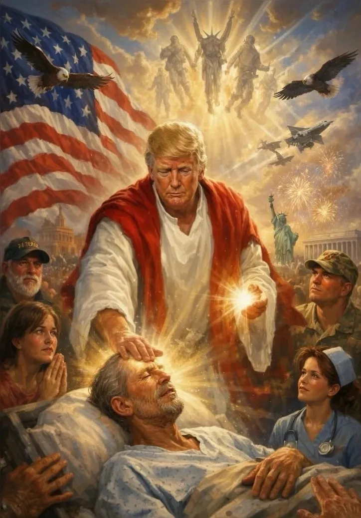 Donald Trump publicou uma ilustração em que aparece vestido com roupas que remetem a Jesus