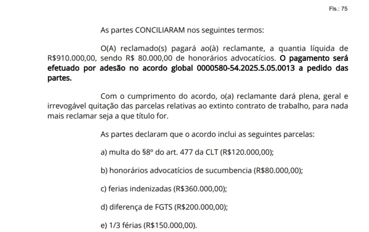 Vitória e Willian Oliveira fecharam acordo na Justiça do Trabalho