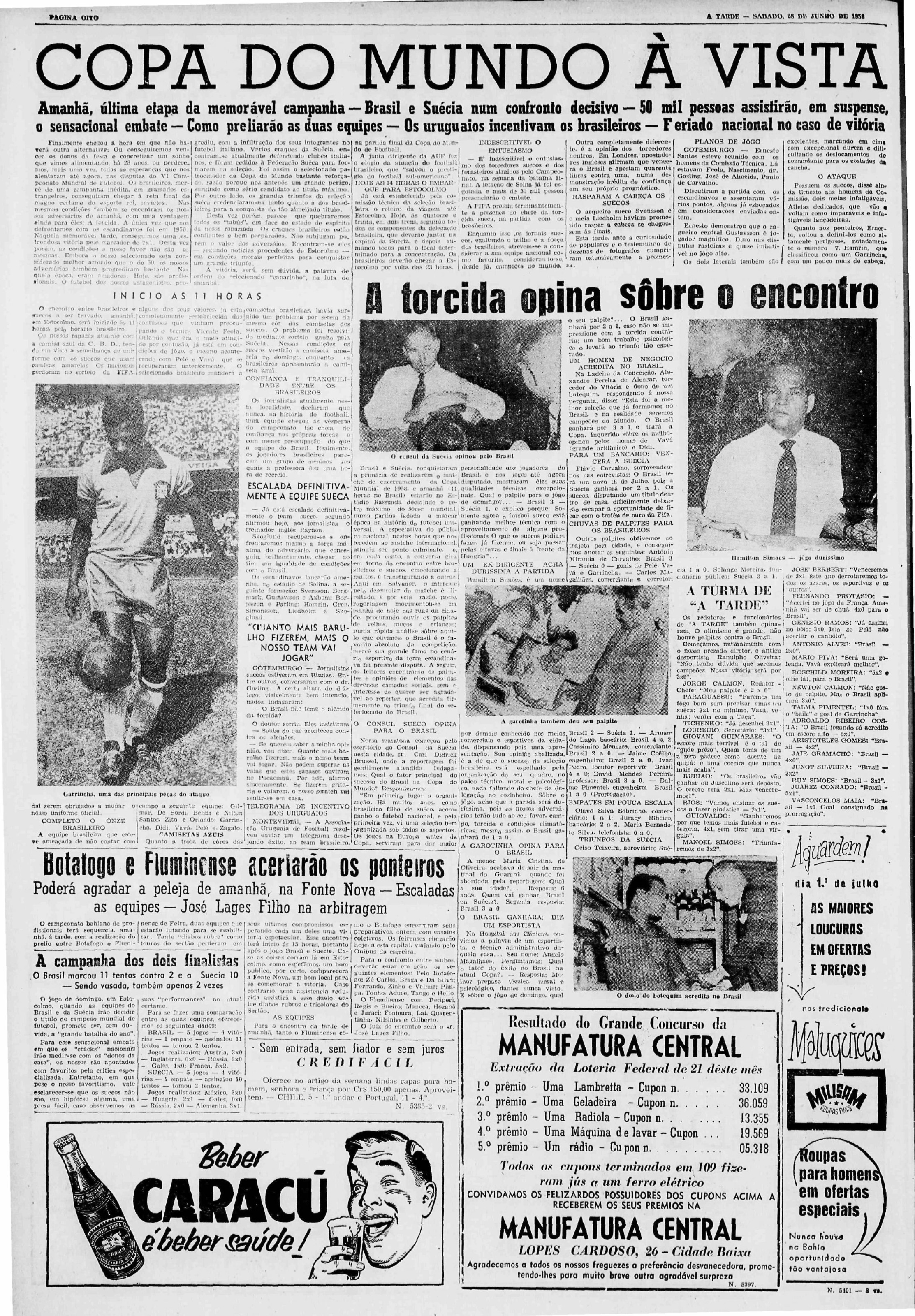 Cobertura do primeiro título do Brasil na Copa do Mundo