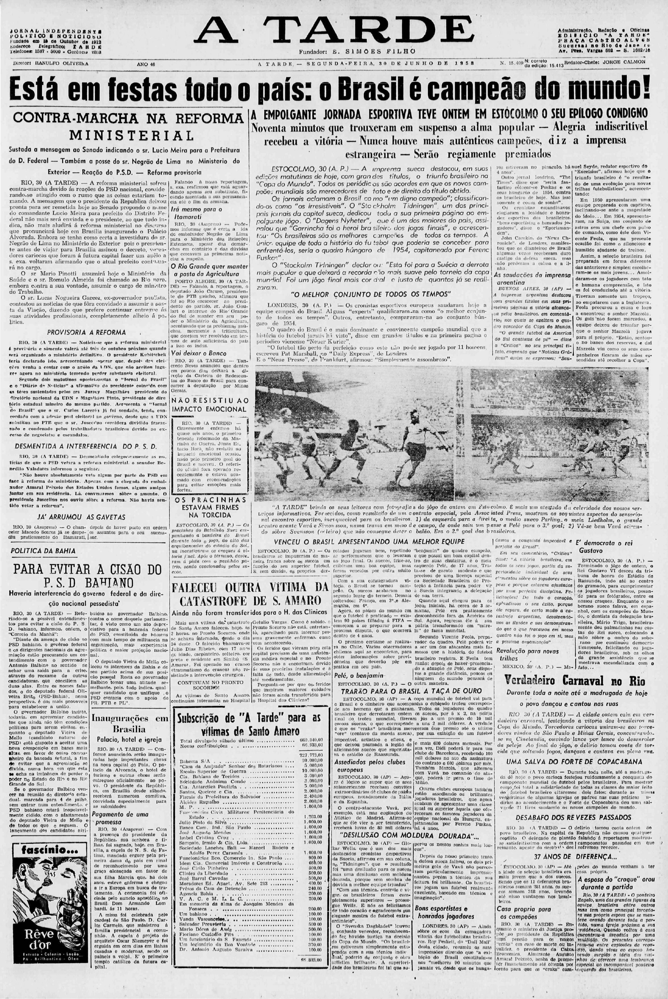 Cobertura do primeiro título do Brasil na Copa do Mundo