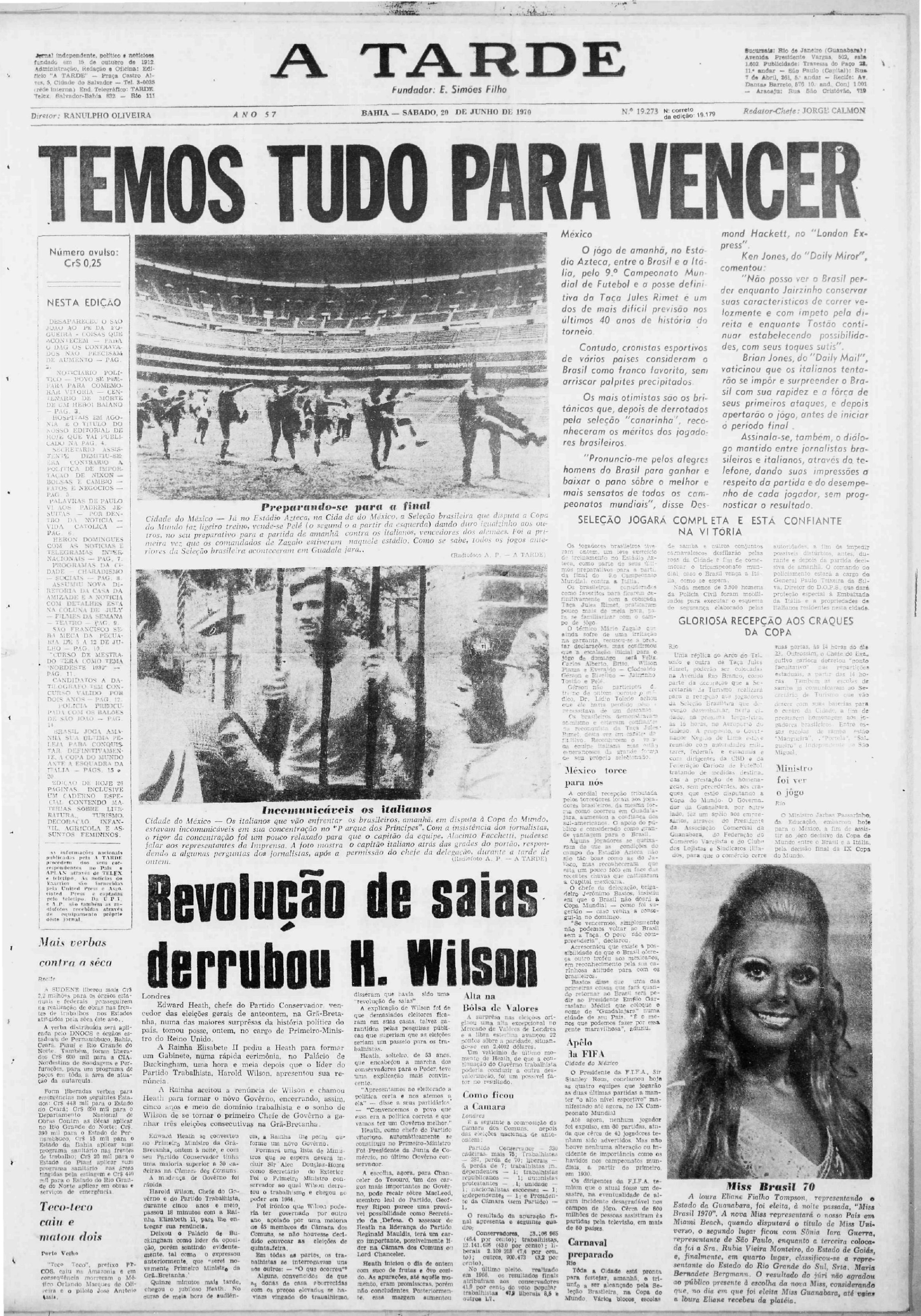 Cobertura do tricampeonato do Brasil na Copa do Mundo