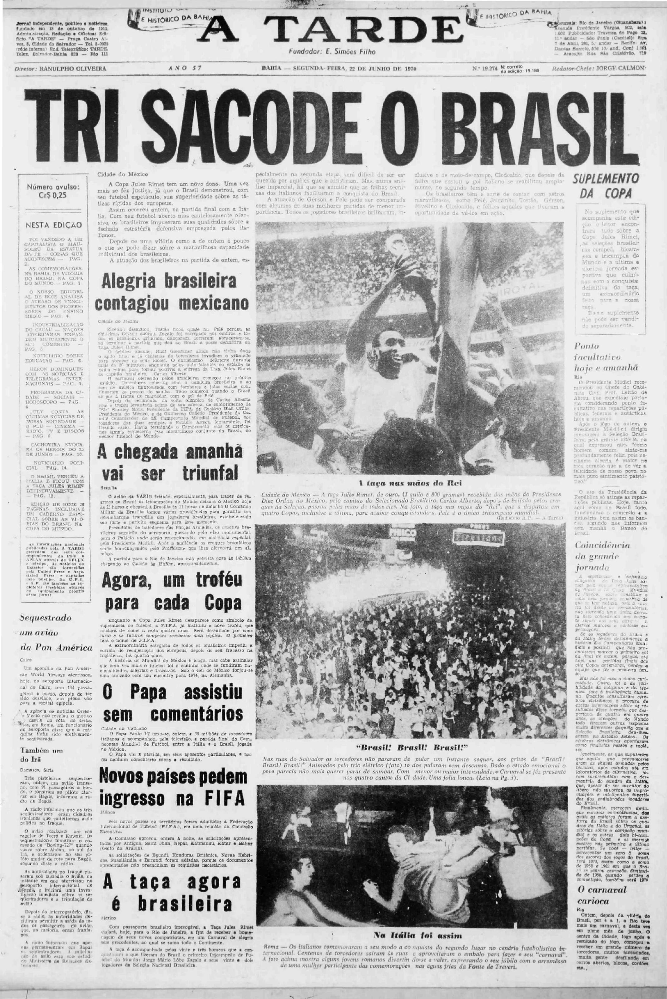 Cobertura do tricampeonato do Brasil na Copa do Mundo