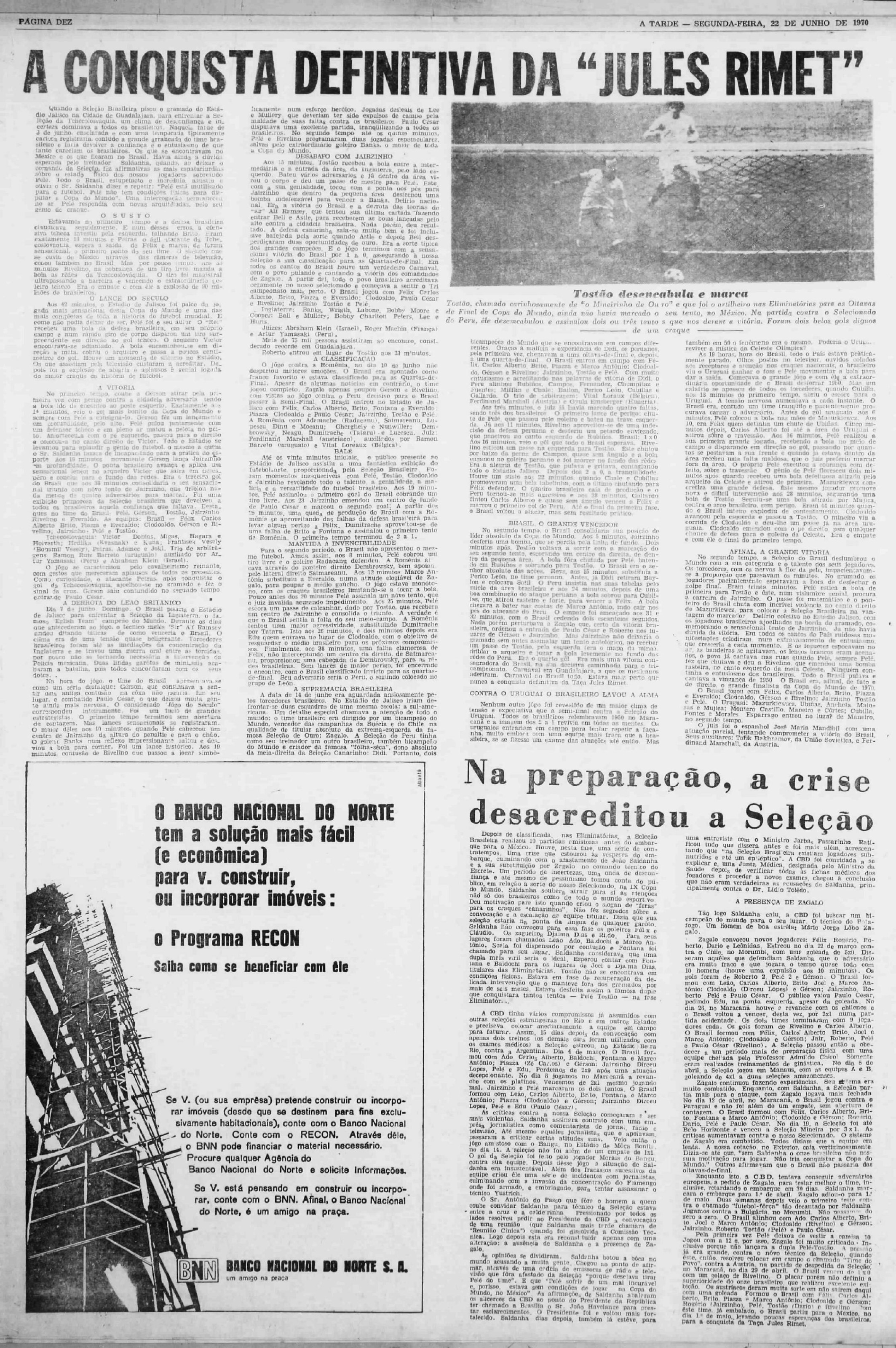 Cobertura do tricampeonato do Brasil na Copa do Mundo