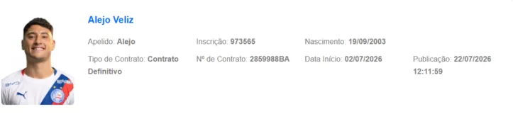 Alejo Véliz teve nome publicado no BID da CBF