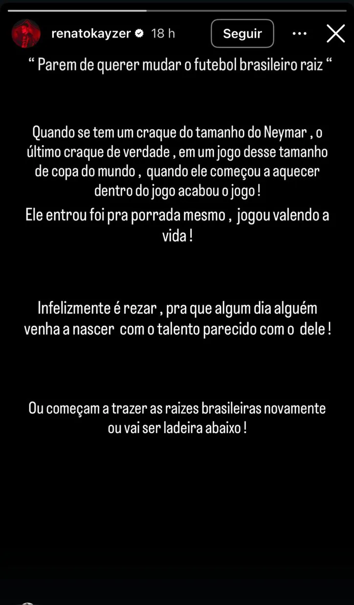Imagem ilustrativa da imagem Após derrota da Seleção Brasileira, atletas do Vitória defendem Neymar