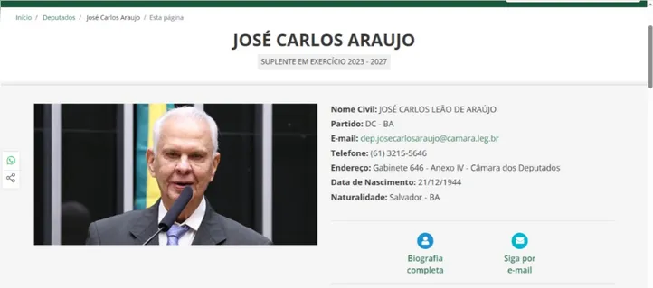 Biografia na Câmara dos Deputados
