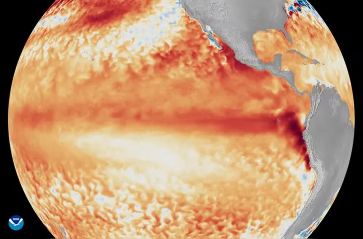 Imagens de satélite - Diferença entre as temperaturas médias da superfície do mar no Equador, no Oceano Pacífico tropical
