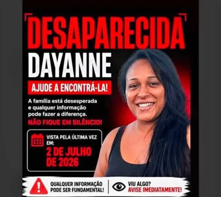 Post de desaparecimento de Dayanne