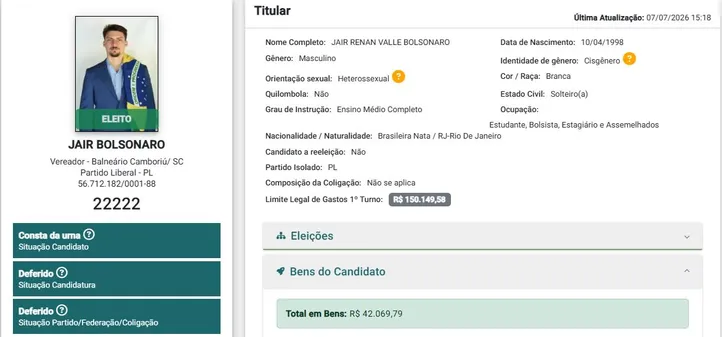 Registro da candidatura de Jair Renan em 2024