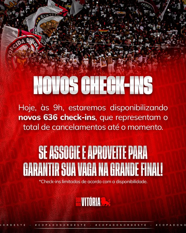 Vitória liberou 636 novos check-ins para a decisão contra o Fortaleza