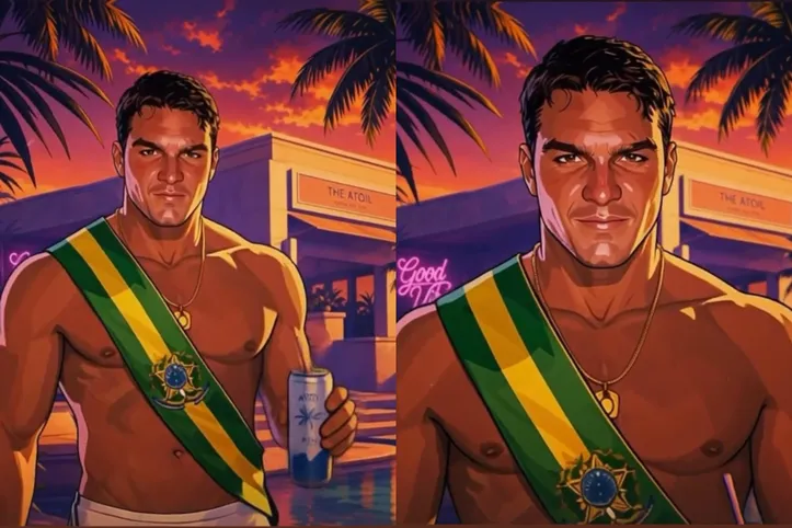 Candidato Flávio Bolsonaro postou um vídeo feito por IA em que aparece de sunga e com a faixa presidencial