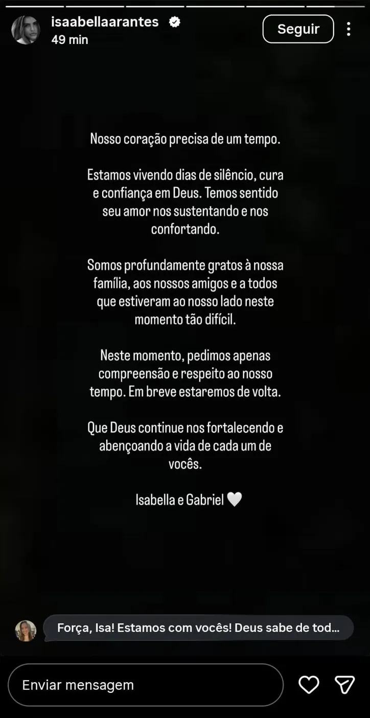 Imagem ilustrativa da imagem Gabriel Medina e Isabella perdem bebê dias após anúncio da gravidez