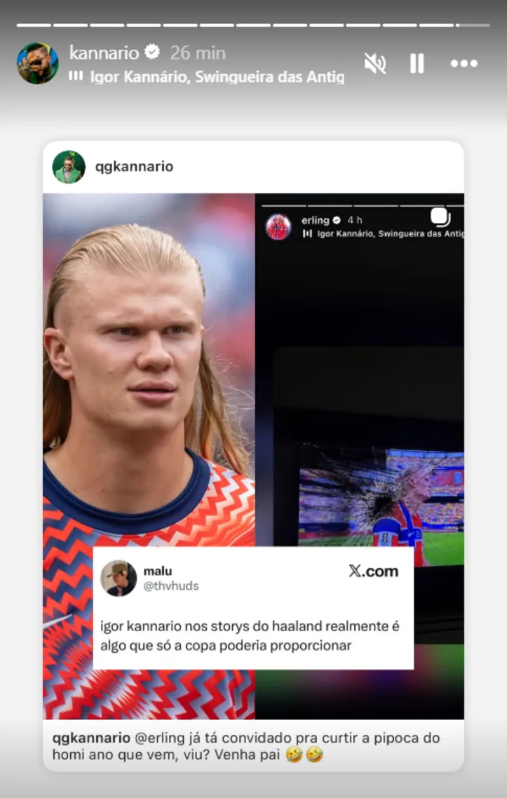 Igor Kannário compartilhou postagem convidando Haaland para o Carnaval de 2027