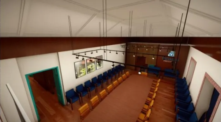 Sala de reunião da futura sede da prefeitura