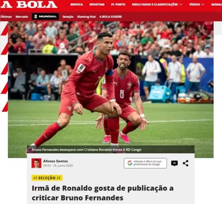 Irmã de Cristiano Ronaldo apoia crítica a jogador de Portugal