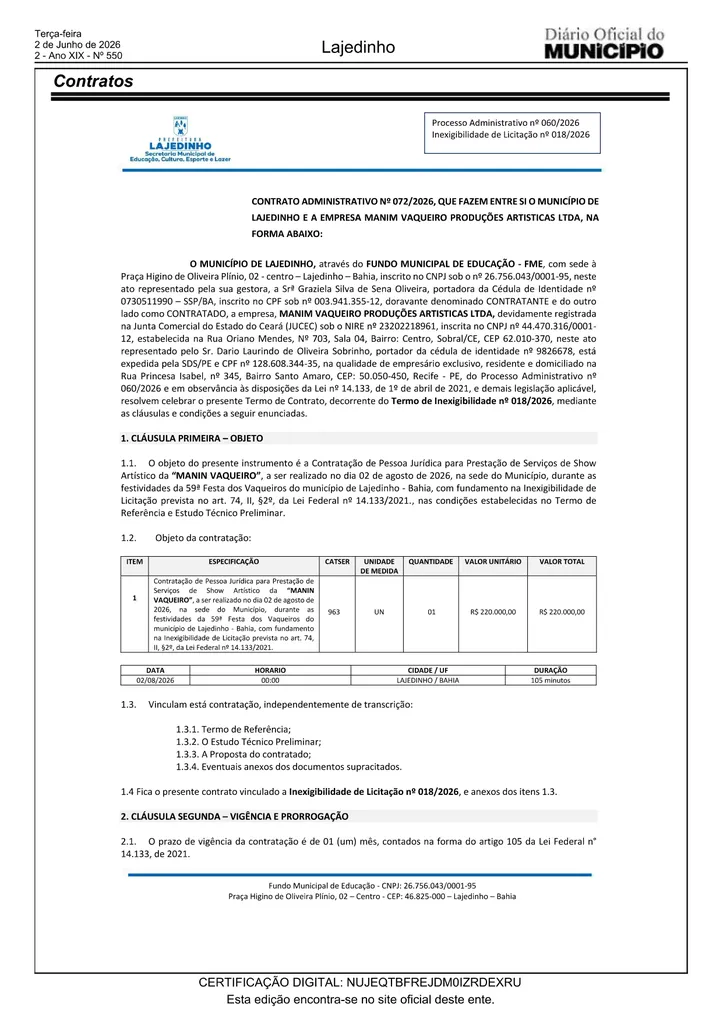 Imagem ilustrativa da imagem Lajedinho usa R$ 520 mil da educação para contratação de shows