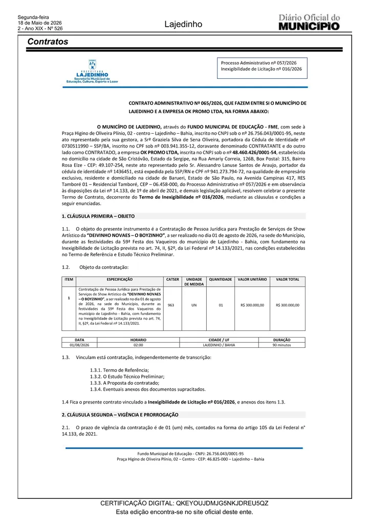 Imagem ilustrativa da imagem Lajedinho usa R$ 520 mil da educação para contratação de shows