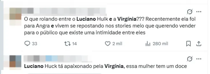Imagem ilustrativa da imagem Luciano Huck e Angélica defendem Virginia após ataques: "Desumano"