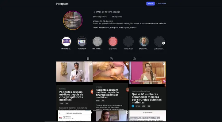 Instagram com denúncias contra o médico