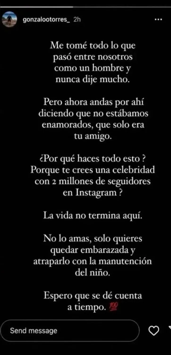 Post do ex-namorado de Inés nas redes sociais