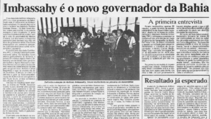 Capa de A TARDE traz vitória de Antônio Imbassahy