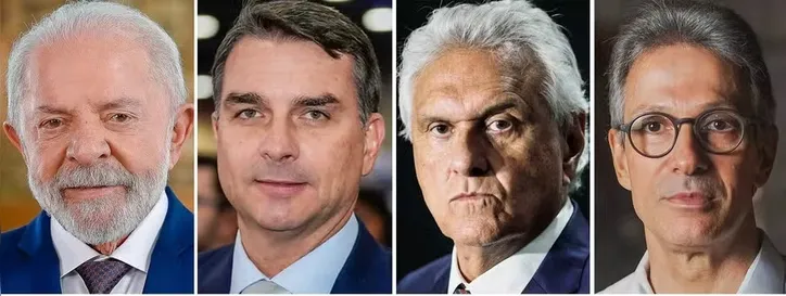 Alguns pré-candidatos à Presidência: Lula, Flávio Bolsonaro, Ronaldo Caiado e Romeu Zema
