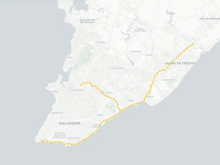 Projeção da ampliação do BRT até a Barra, Avenida Gal Costa e Lauro de Freitas