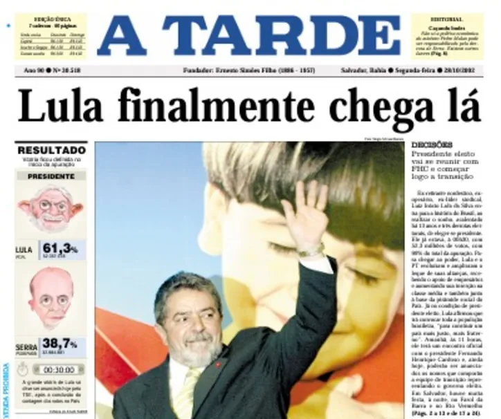 Capa do jornal registra vitória de Lula