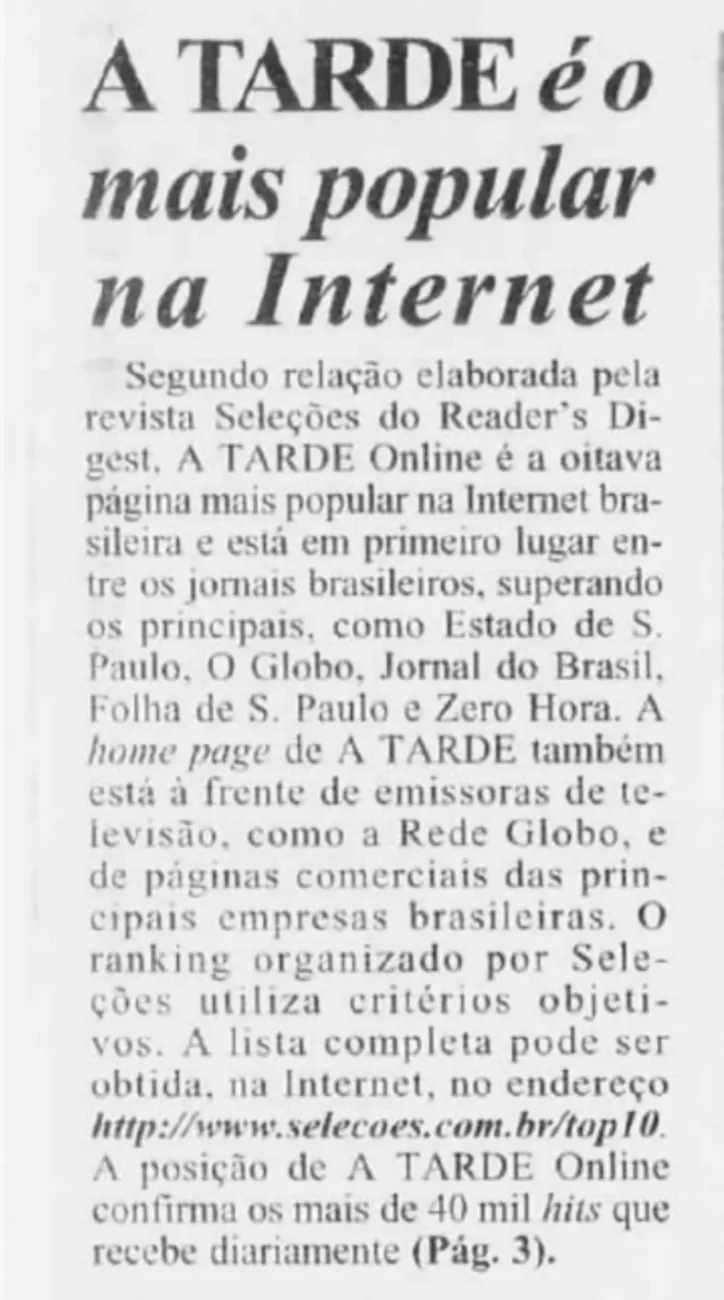 Imagem ilustrativa da imagem Portal A TARDE comemora 30 anos de vanguarda e liderança na internet