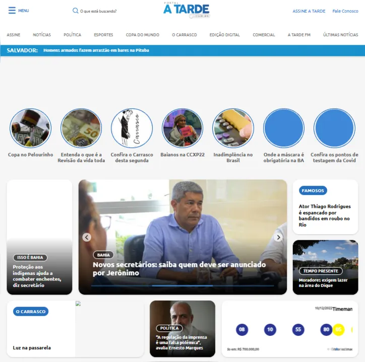 Capa do portal A Tarde em 2026